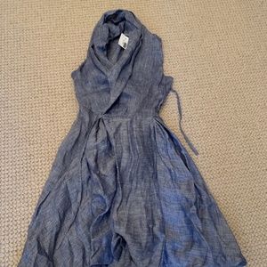 Blue Linen Wrap Dress